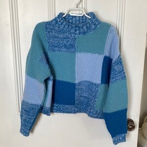 Cotton On Blue Patchwork Turtleneck Sweater
